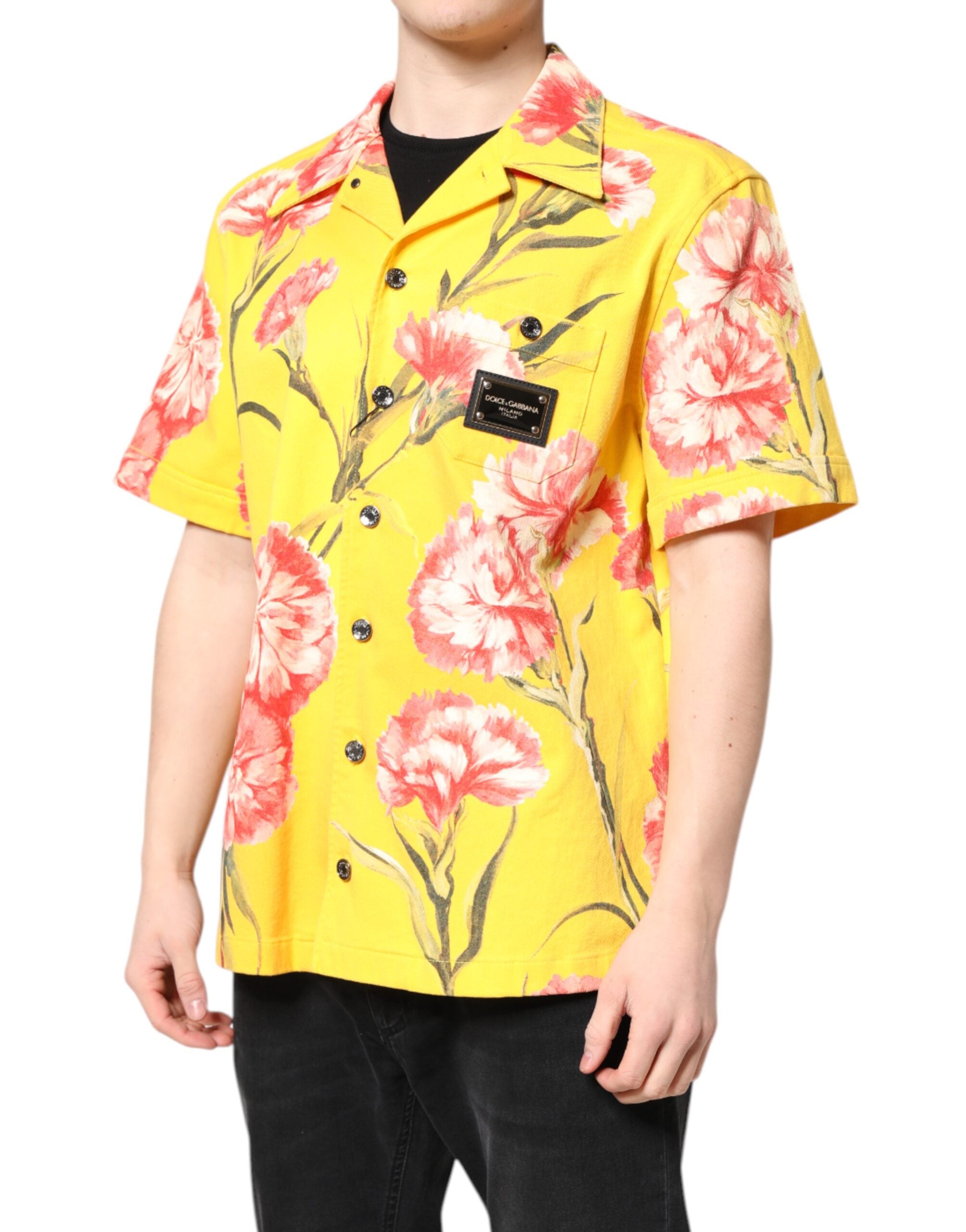Dolce & Gabbana Yellow Floral Men's Button Down Casual Shirt